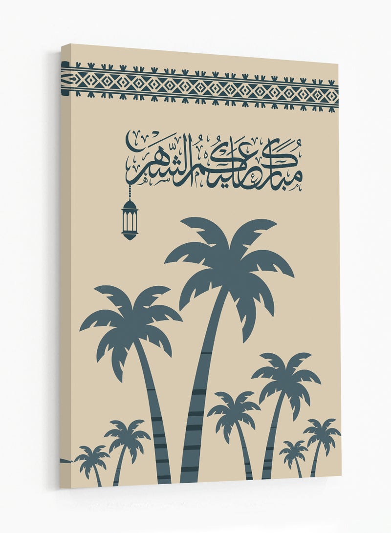 لوحة كانفاس على إطار خشبي بتصميم مبارك عليكم الشهر مع فانوس رمضان - Image 4